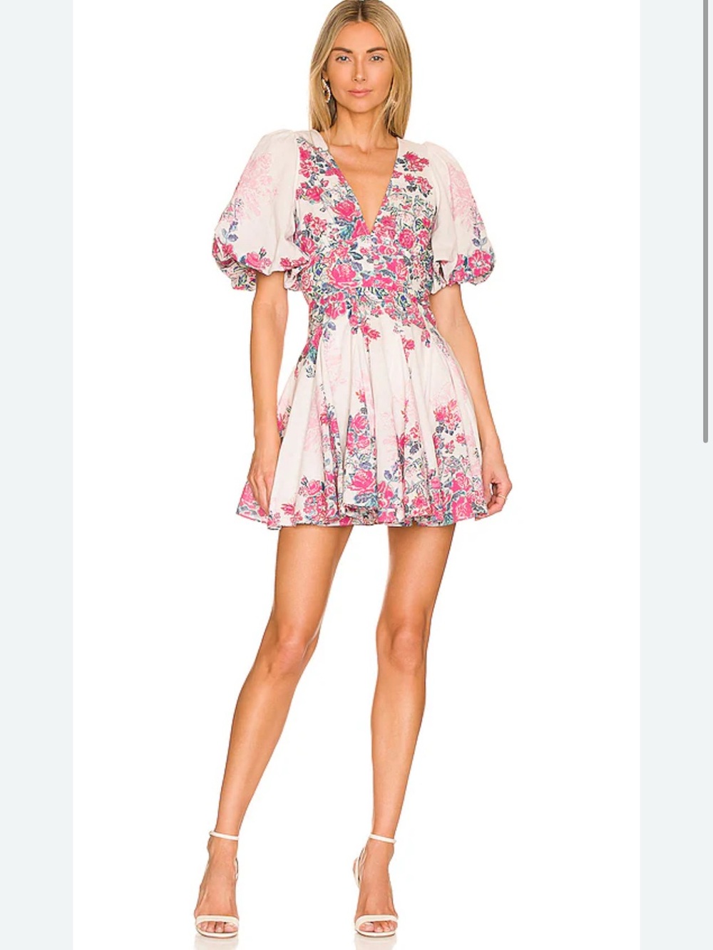 HEMANT & NANDITA Pink Floral Puff-Sleeve Mini Dress - WORN 1x